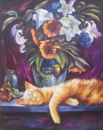 Bodegón con gato Oil Canvas Still Life Paintings