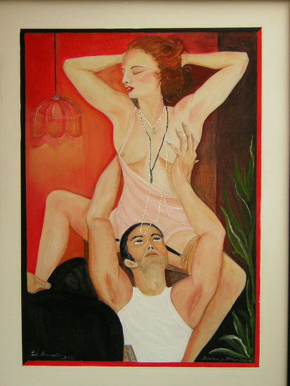 Los Amantes Óleo Tabla Desnudos