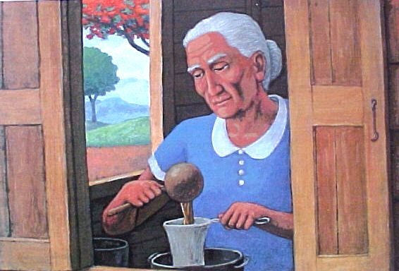 mi vieja colando cafe Oil Canvas Portrait