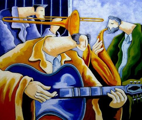 TRES MUSICOS Acrylic Canvas Figure Painting