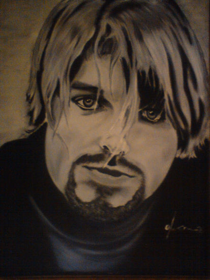 Kurt D Cobain Oil Textile Portrait