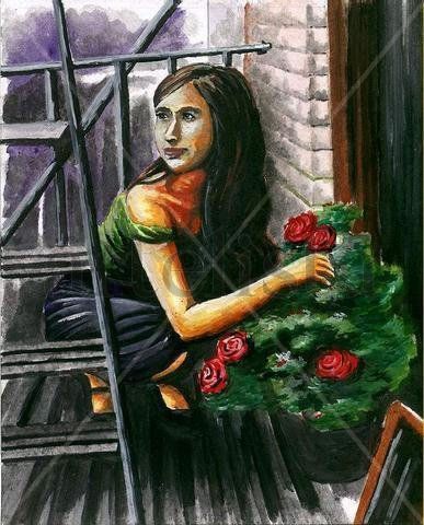 Rose Lady Oil Paper Figure Painting