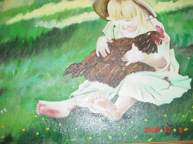 La niña y la gallina Oil Canvas Landscaping