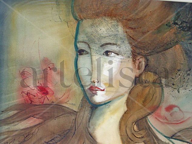 dama con insecto Watercolour Paper Figure Painting