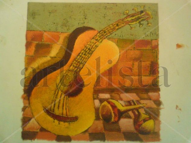 GUITARRA Óleo Lienzo Bodegones