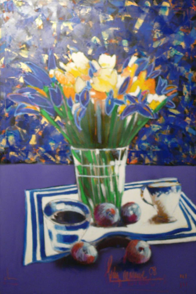 serie de las naturalezas muertas en  azules y violas