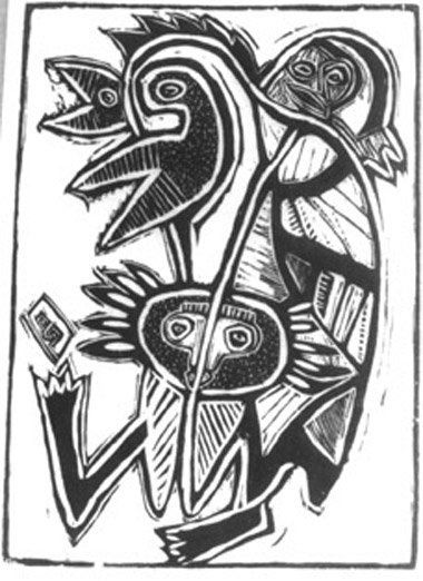 "Hóspedes e Hospedeiros" Woodcut