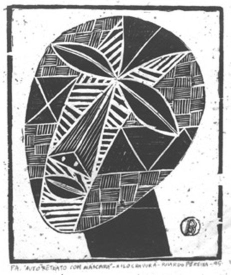 "Autoretrato com Máscara" Woodcut