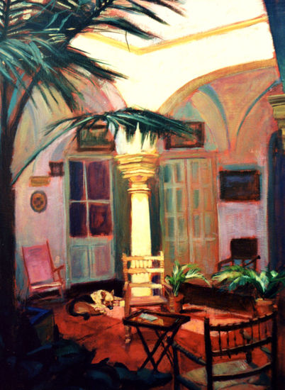 PATIO CON PERRO Oil Canvas Landscaping