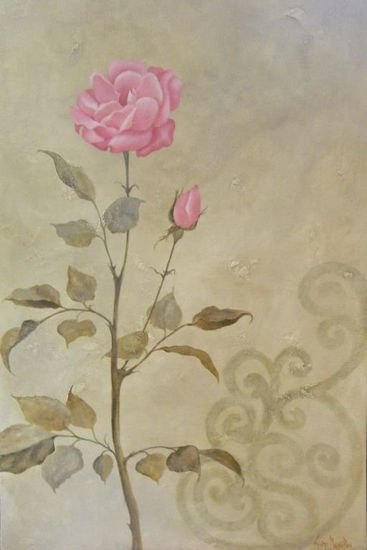 Rosas y arabesco Acrylic Canvas Floral Painting