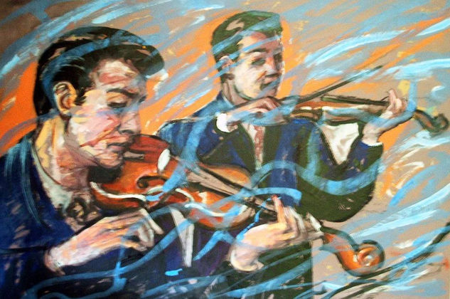 Concierto de violines Oil Panel Figure Painting