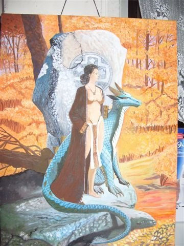 mujer y el dragón Óleo Lienzo Figura