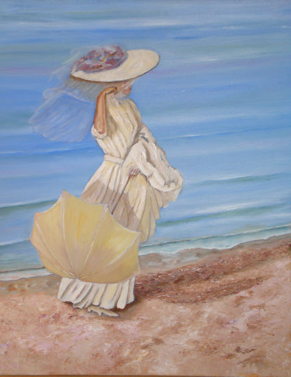 Paseo por la playa Oil Canvas Figure Painting