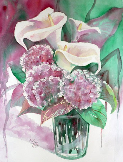 Arum y hortensia Watercolour Paper Floral Painting