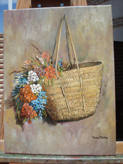 CESTILLA DE FLORES Oil Canvas Floral Painting