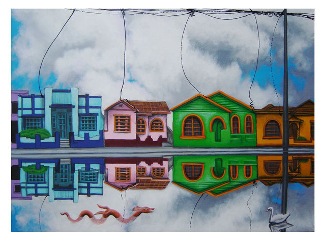 "casas reflejadas" Acrylic Canvas Landscaping