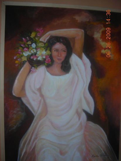 mujer con flores Oil Canvas Figure Painting