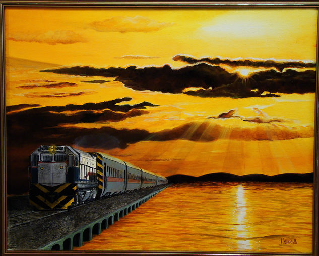 tren al amanecer Felt-tip pen Canvas Landscaping