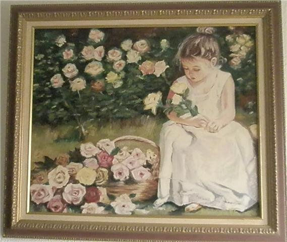 Niña con rosas Oil Canvas Figure Painting