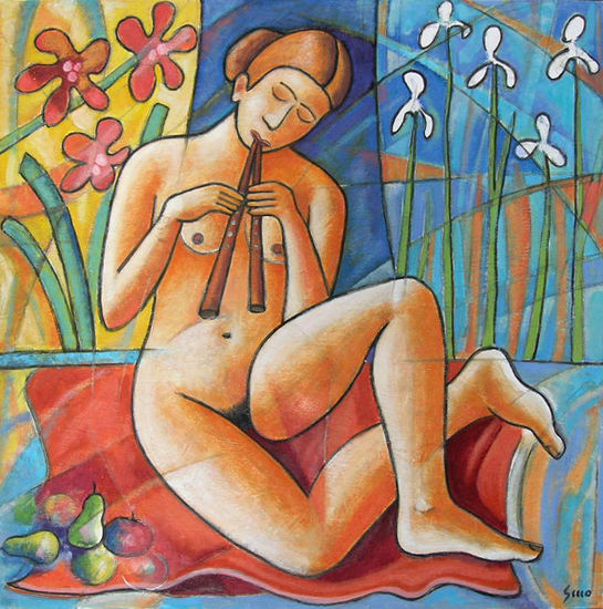 Música  en el jardín Oil Panel Nude Paintings