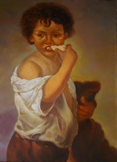 Niño comiendo pán Óleo Lienzo Figura