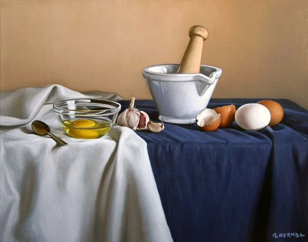 "Bodegón con mortero " Oil Canvas Still Life Paintings