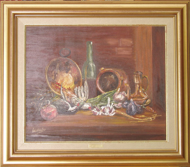 Bodegon ajos Óleo Lienzo Paisaje