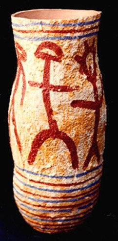 Vaso com figura antropomórfica vermelha.