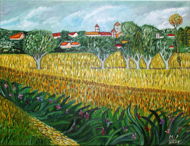 Campos de lilas y trigo. Versión de Van Gogh Oil Canvas Landscaping