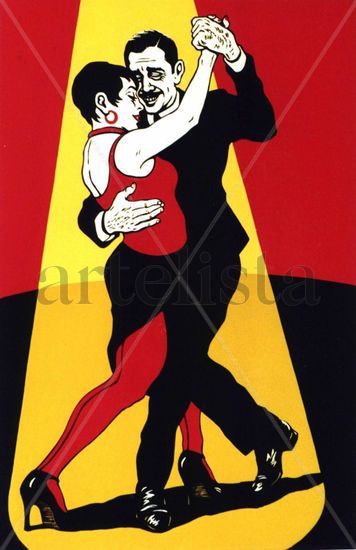 Rojo tango Woodcut