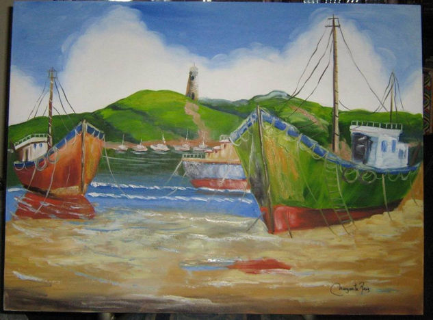 Encallados en la playa Oil Canvas Landscaping