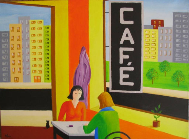 No Café Acrylic Textile Figure Painting