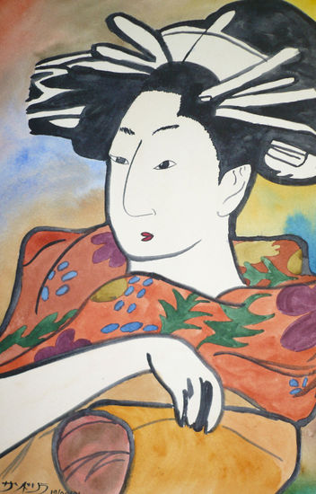 Tradicional japonesa Watercolour Paper Portrait