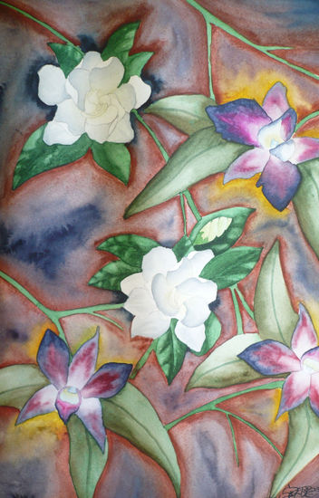 Orquídeas y magnolias Watercolour Paper Floral Painting