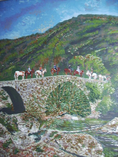 Jinetes en el puente Acrylic Canvas Landscaping