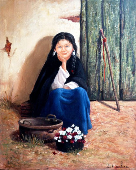 Niña Mapuche Oil Canvas Figure Painting