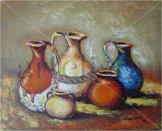 Tinajas de colores Oil Textile Still Life Paintings