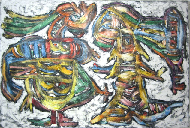 Dos personajes de Koomutphent Mixed media Canvas Figure Painting