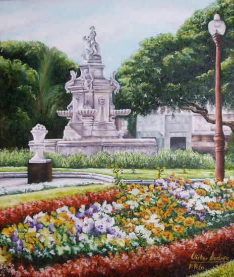 FUENTE DE LA PLAZA WEYLER Óleo Lienzo Paisaje