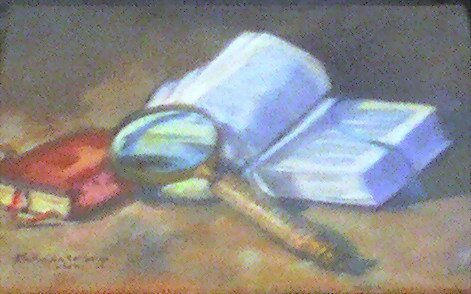 LIBRO Y LUPA Oil Canvas Still Life Paintings