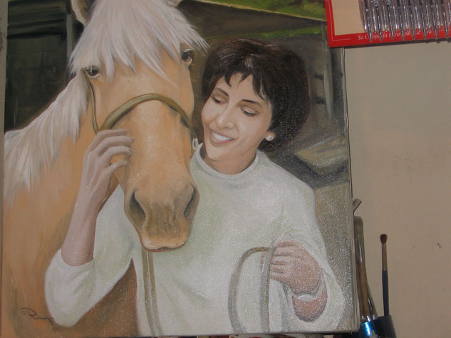 Mujer con caballo Óleo Lienzo Retrato