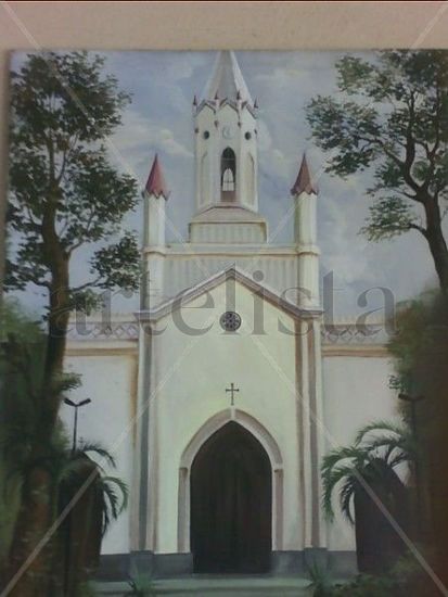 Iglesia de Nuestra Señora del Socorro de Tinaquillo. Óleo Lienzo Paisaje