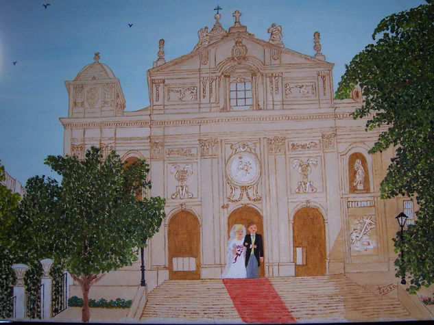 Boda de Blanca y Manuel Óleo Lienzo Paisaje