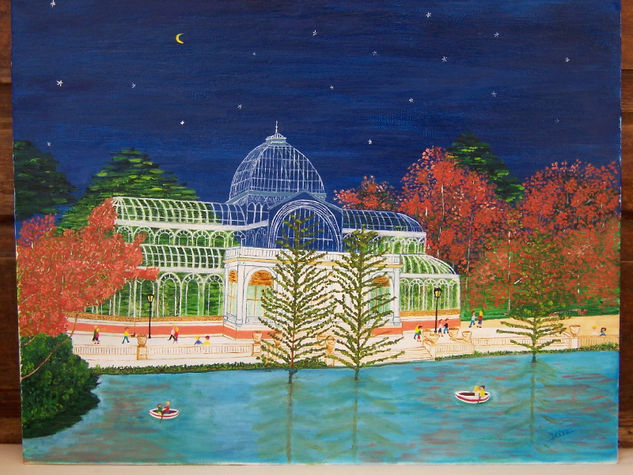 Palacio de cristal de noche. Madrid Oil Canvas Landscaping