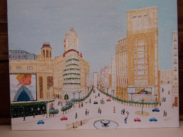 Nevando en Callao.Madrid Oil Canvas Landscaping