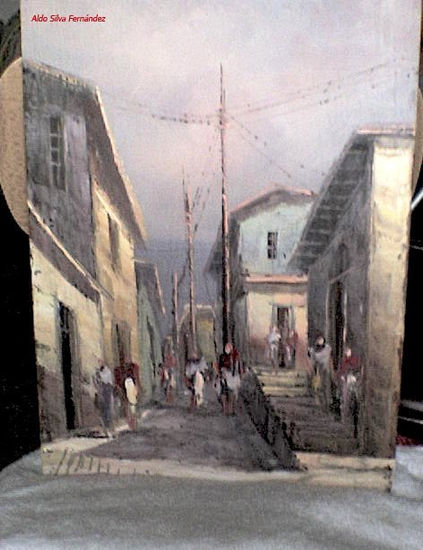 Calleja Valparaiso - Cerro Alegre Óleo Tabla Paisaje