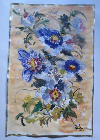 Flores celestes Mixed media Paper Floral Painting