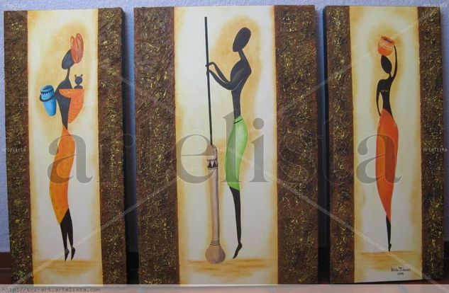 3 africanos Óleo Tabla Figura