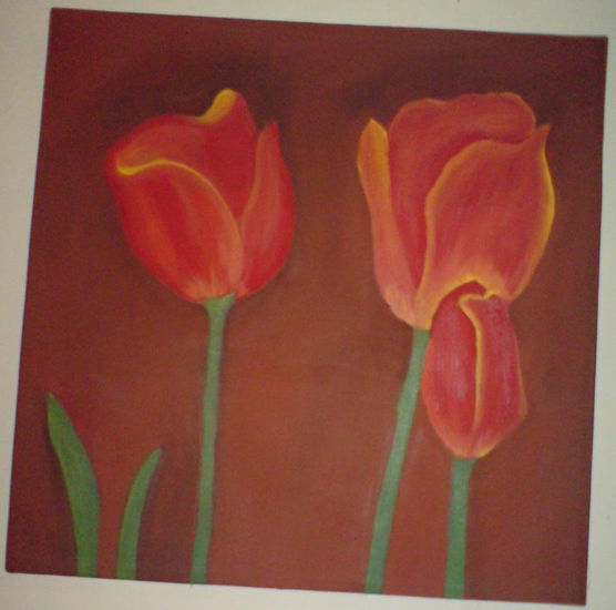 trio de tulipanes Óleo Lienzo Floral