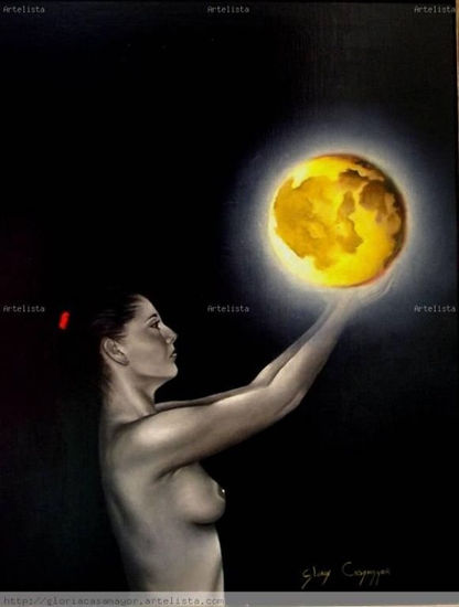 COGIENDO A LA LUNA Oil Panel Nude Paintings